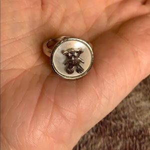 Mother of Pearl cute teddy bear silver ring
